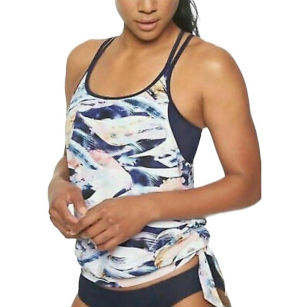 Athleta Vivid Side Tie Tankini Top Swimsuit Bathing Suit Size Medium 211897